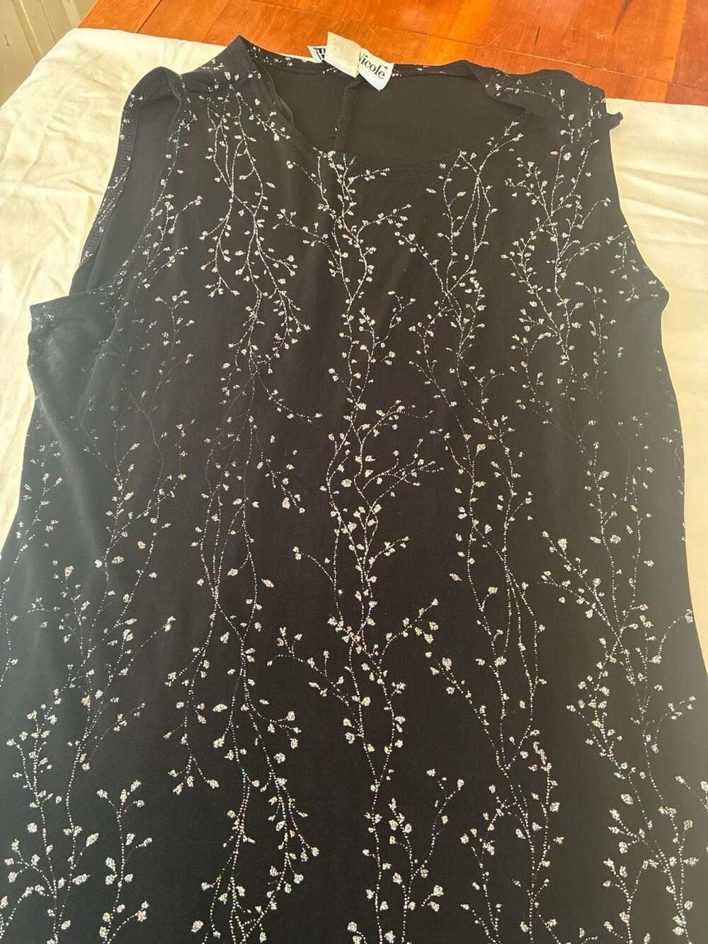 Vintage Ronni Nicole 90s Whimsigoth Black Sleeveless Top with Iridescent Silver